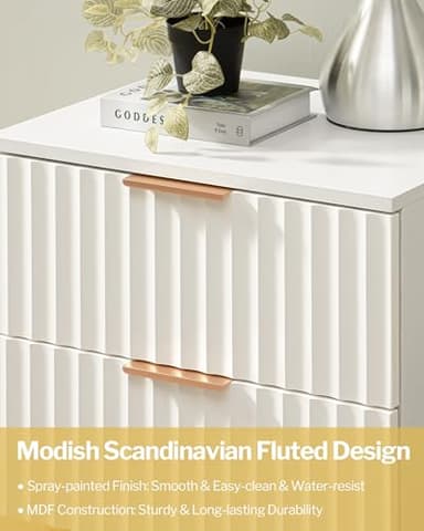 SICOTAS White Night Stand Set 2, Fluted Glossy Nightstand with 2 Drawers, Wide Modern Storage Bedside Table for Bedroom, End Side Table with Golden Metal Legs and Handles (White, 2 Pieces) - Image 4