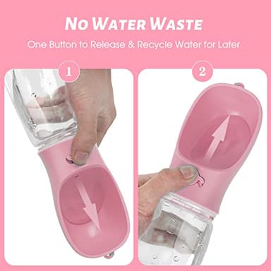 Kalimdor Dog Water Bottle, Leak Proof Portable Puppy Bowl Water Dispenser with Drinking Feeder for Pets Outdoor Walking, Hiking, Travel, Food Grade Plastic (19oz Pink) - Image 3