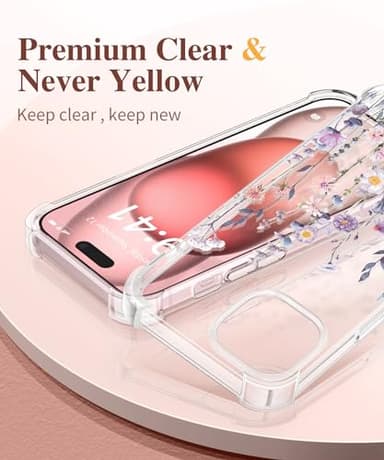 GVIEWIN for iPhone 15 Case, [3 in 1] with Screen Protector & Camera Lens Protector, Clear Soft Shockproof Slim Fit Floral Phone Cover for Women Girls 2023 6.1" (Floratopia/Colorful) - Image 3