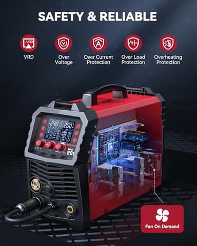 ARCCAPTAIN MIG Welder, 200Amp 6 in 1 Gas MIG/Gasless Flux Core MIG/Stick/Lift TIG/Spot welding/Spool Gun 110V/220V Aluminum Multi Process Welding Machine with LED Digital Display, Burn Back Adjustment - Image 7