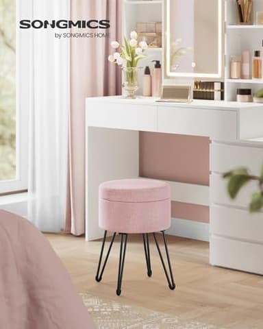 SONGMICS Vanity Stool Chair, Small Ottoman Stool with Storage, Vanity Chair, 15.4 Dia. x 17.4 Inches, 4 Metal Legs, for Makeup Room, for Living Room, Bedroom, Jelly Pink ULOM002R01 - Image 4