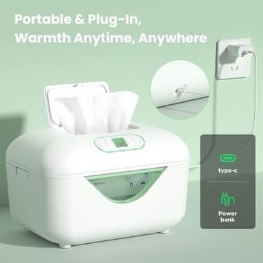 Ainclte Baby Wipe Warmer, Protable Wipes Warmer Dispenser for Newborns with 4000mAh Battery 4-Temp Fast Heating Colored Night Light Large Capacity Indoor/Outdoor Nursery Essentials - Image 5