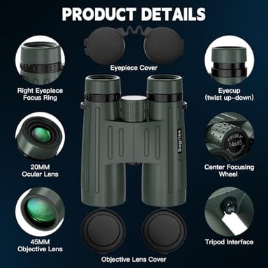 14x45 Binoculars for Adults High Powered,HD Binoculars for Bird Watching,Hunting,with Aluminum Alloy Phone Adapter,Tripod,Waterproof & Fog Proof,Large View for Travel,Hiking,Concert - Image 8