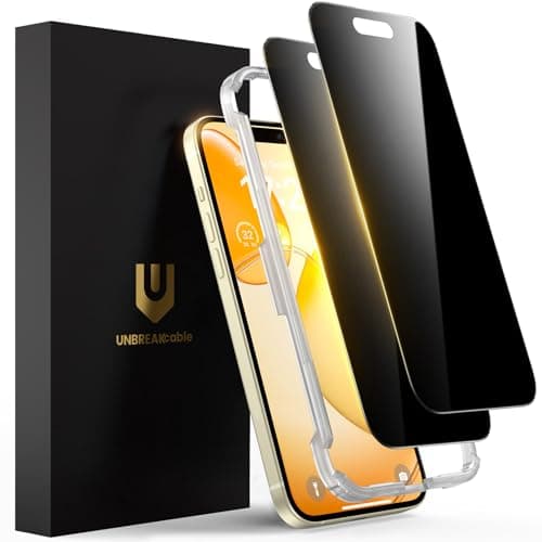 UNBREAKcable Privacy Screen Protector for iPhone 15, Full Coverage Shatterproof Tempered Glass [Edge to Edge] [True 28°Anti Spy] [Easy Installation Frame] Black Protector for iPhone 15-2 Pack - Image 1