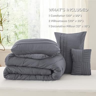 Bedsure Queen Comforter Set - 4 Pieces Pinch Pleat Bed Set, Dark Grey Boho Bedding for All Season, 1 Soft Comforter, 2 Pillowcases, 1 Decorative Pillow - Image 6
