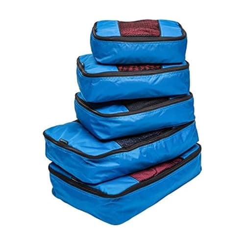 TravelWise Luggage Packing Organization Cubes 5 Pack, Blue, 2 Small, 2 Medium, 1 Large - Image 1