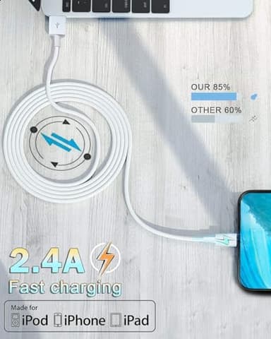 Susnwere 4 Pack [Apple MFi Certified] Apple Charging Cables 6ft, iPhone Chargers, Lightning Fast iPhone Charging Cord for iPhone 12/11/11Pro/11Max/ X/XS/XR/XS Max/8/7, ipad(White) - Image 3
