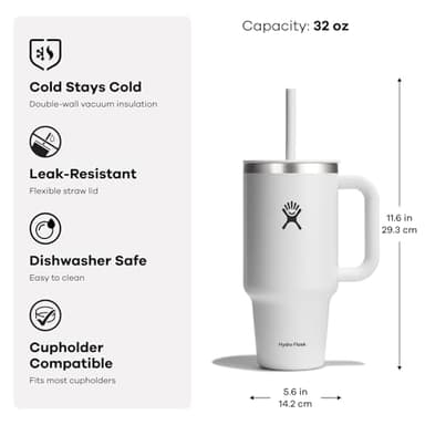 Hydro Flask Travel Tumbler with Handle, Lid and Straw - Insulated Stainless Steel in 32 Oz Ivory - Image 3