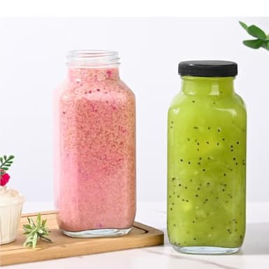 10 Pack 16oz Glass Juice Bottles with Lids - Reusable Juicing Bottles Glass Drinking Jars Containers with Airtight Lids & Cleaning Brush - Perfect for Juicing,Milk,Kombucha, and Storage - Image 6