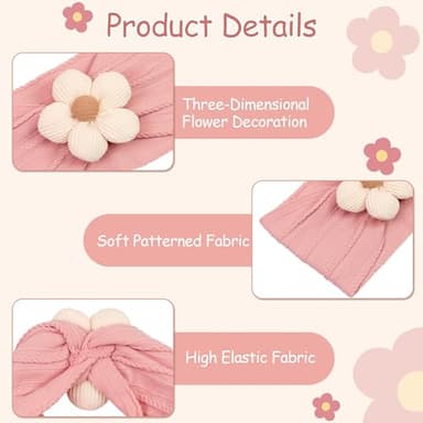 CÉLLOT 5 Pcs Baby Flower Headbands Baby Girls Nylon Headbands Soft Hairbands Hair Accessories for Newborn Infant Toddler Kids - Image 3