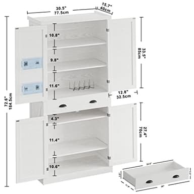 IRONCK Kitchen Pantry Storage Cabinet 72.6" H, with Barn Doors, Drawer, 4 Adjustable Shelves, Freestanding Cupboard, Laundry, White - Image 3