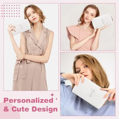 Bride Gifts – Personalized Initial Makeup Bag with Pearl Rhinestone Patch, Preppy White Monogram Cosmetic/Toiletry Pouch, bridesmaid Gifts, Bridal Shower Gifts, Wedding Gifts, Bridal Gifts,I - Image 3