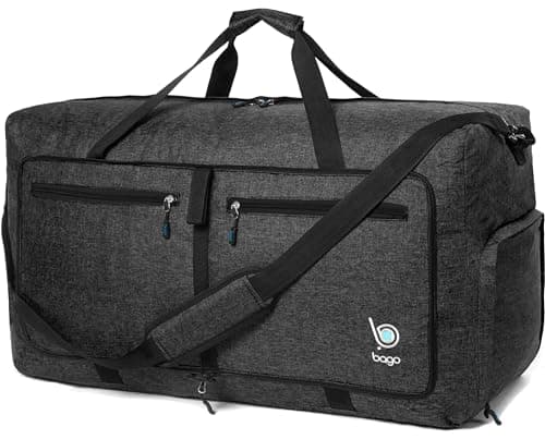 Bago Large Foldable Duffel Bags for Traveling Women & Men - 80L Packable Duffle Bag for Travel with Shoe Compartment - Water Repellant, Heavy Duty, Lightweight Folding & Collapsible (SnowBlack) - Image 1
