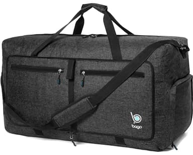 Bago Large Foldable Duffel Bags for Traveling Women & Men - 80L Packable Duffle Bag for Travel with Shoe Compartment - Water Repellant, Heavy Duty, Lightweight Folding & Collapsible (SnowBlack) - Image 1