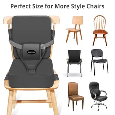 YONTINY Toddler Booster Seat for Kitchen Chair, 2-in-1 Dining Table Booster Seat with Backrest & Adjustable Straps – Easy-Clean, PU Portable Toddler Eating Travel Increasing Cushion - Dark Grey - Image 8