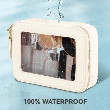 Prite Clear Makeup Bag Cosmetic Organizer Case Waterproof Travel Toiletry Bag Skincare Pouch with Golden Zipper(Beige) - Image 5