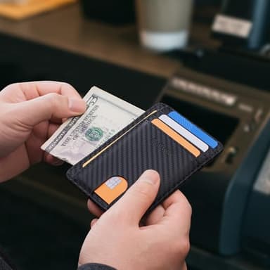 Buffway Slim Minimalist Front Pocket RFID Blocking Leather Wallets for Men and Women - Carbon Fiber Black - Image 5