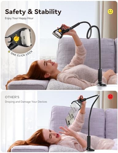 JOYROOM Gooseneck Phone Holder for Bed - [Safety Lock] & [Nylon Braid] 39.37” Flexible Long Arm Phone Stand for Desk, 720° Adjustable Overhead Phone Mount for iPhone 16, All 4-7" Devices - Image 2