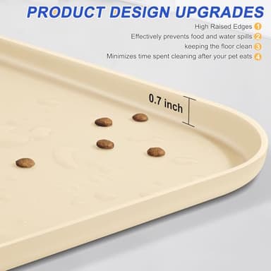 SMILOOL Silicone Pet Feeding Mat with Raised Edge for Food and Water, Dog Bowl Mats, Cat Bowls Placemat with High Lip for Floor Waterproof, Rubber Tray for Cats and Dogs 19 x 12 x0.7 White Sand - Image 3