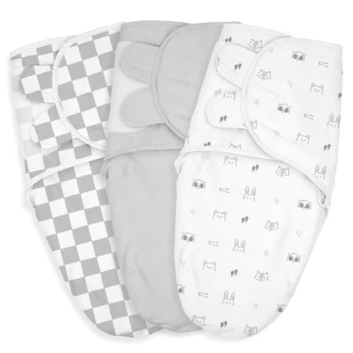Baby Swaddle Sacks, 3-Pack Newborn Organic Cotton Swaddle Wrap, Adjustable Swaddling Blankets, Nursery Swaddling Essentials for Newborn 0-3 Months, Infant Shower Items Gift (Animals & Square) - Image 1