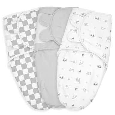 Baby Swaddle Sacks, 3-Pack Newborn Organic Cotton Swaddle Wrap, Adjustable Swaddling Blankets, Nursery Swaddling Essentials for Newborn 0-3 Months, Infant Shower Items Gift (Animals & Square) - Image 1