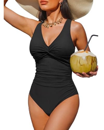 Holipick Black Women Tummy Control One Piece Swimsuit - Push Up Bathing Suit Full Coverage Slimming Swimwear S - Image 1