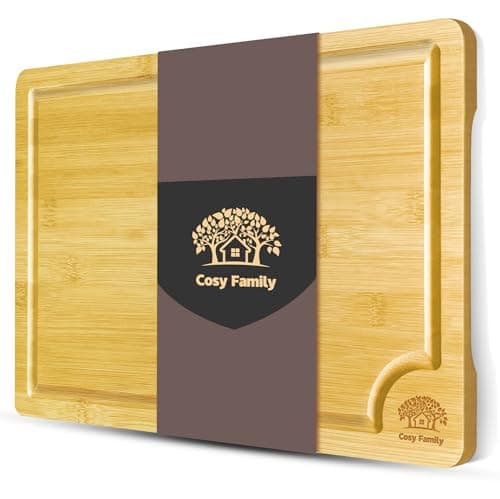 Cosy Family Wood Cutting Boards for Kitchen - XL - Bamboo Cutting Boards with Juice Groove, Serving Board Set, Thick Chopping Board for Meat, Veggies, Easy to clean - Image 1