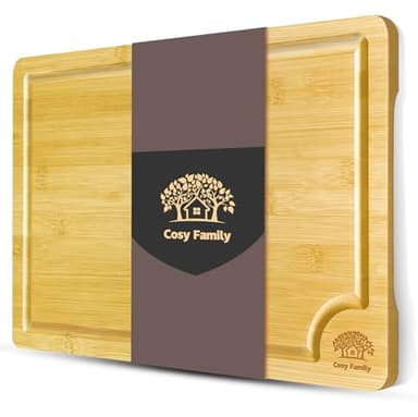 Cosy Family Wood Cutting Boards for Kitchen - XL - Bamboo Cutting Boards with Juice Groove, Serving Board Set, Thick Chopping Board for Meat, Veggies, Easy to clean - Image 1