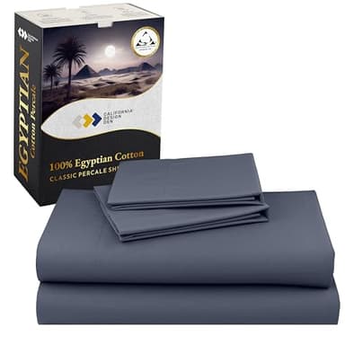 California Design Den Queen Deep Pocket Sheet Set - Certified 100% Egyptian Cotton Sheets, Lightweight & Crisp Percale, Cool & Durable Luxury Bedding Set - Mineral Blue - Image 1