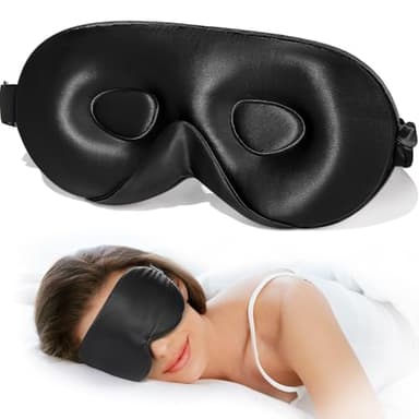 LitBear 100% 22 Momme Mulberry Silk Sleep Mask - 3D Contoured Eye Mask for Men & Women, Soft Breathable Sleeping Mask with Adjustable Strap, Perfect Blocks Light for Sleeping (Black) - Image 1