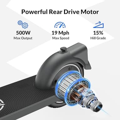 Electric Scooter ZD01,500W Peak Motor & 19MPH Electric Scooter Adults, 12-15 Mi Range Electric Kick Scooters, 8.5" Solid Tires, E-Lock& E-Horn, Lightweight Foldable Escooter for Commuter - Image 5