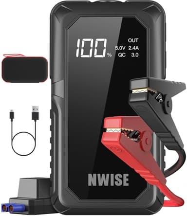 NWISE Car Jump Starter, 2000A Peak 20000mAh Portable Battery Starter with Smart Safety Jumper Clamps,12V Jump Boxes with Dual USB Quick Charge 3.0, LED Light - Image 1