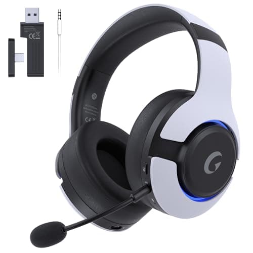 Gtheos Wireless Gaming Headset for ps5, ps4, Elden Ring, PC, Mac, Switch, Bluetooth 5.3 Gaming Headphones with Noise Canceling Microphone, 45H Battery, RGB Light, White