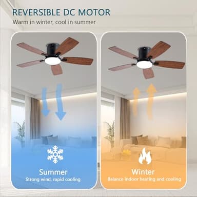 Ayaoty Ceiling Fans with Lights, 42 inch Low Profile Ceiling Fan with Light and Remote Control, Flush Mount, LED Dimmable DC Reversible Modern Ceiling Fan for Bedroom - Image 5