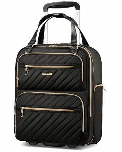 LUGGEX Underseat Carry On Luggage with Wheels, Stylish Lightweight Under Seat Luggage, Soft Sided Personal Item Suitcase for Short Trip (Black, 16 Inch) - Image 1