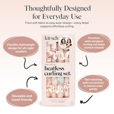 Kitsch Satin Heatless Curling Set – Heatless Curls Overnight with 34" Hair Curler & 2 Satin Scrunchies – Comfortable Hair Curlers to Sleep In for Frizz-Free, No Heat Damage Styling - Sunset Tie Dye - Image 4