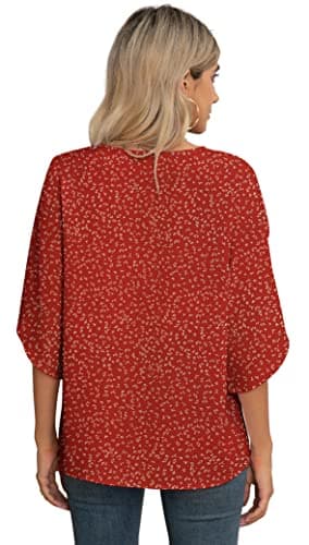 Jouica Blouse for Women Elegant Casual Chiffon Blouses Tops Dressy Casual 3/4 Sleeve Blouses for Work,Flower Wine Red,Large - Image 5