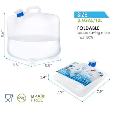 ITRAZ Collapsible Water Container Jug, 4×2.6 Gallon No BPA Water Storage Carrier with Spigot, for Camping Hiking Backpack RV Outdoors and Emergency, Foldable Portable Survival Kits for Hurricanes - Image 2