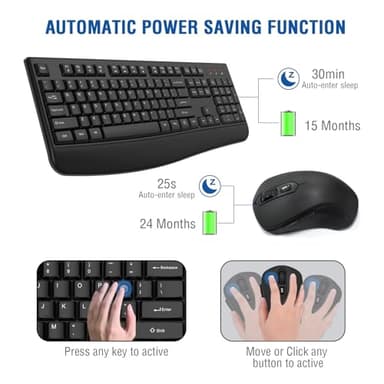 Wireless Keyboard and Mouse Combo, EDJO 2.4G Full-Sized Ergonomic Computer Keyboard with Wrist Rest and 3 Level DPI Adjustable Wireless Mouse for Windows, Mac OS Desktop/Laptop/PC - Image 2