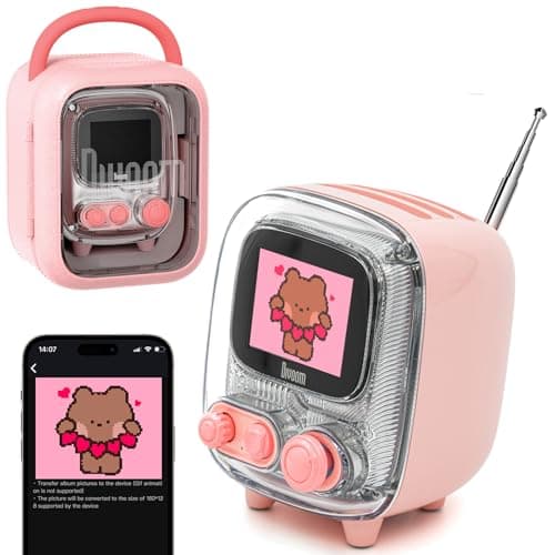 Divoom Tiivoo-2 Retro Bluetooth Speaker with FM Radio,Pixel Art Portable Mini Cute Wireless Small Speaker,Vintage Decor Suitable for Party Office Desk Home Bedroom Kitchen,Gifts for Women Men,Pink - Image 1