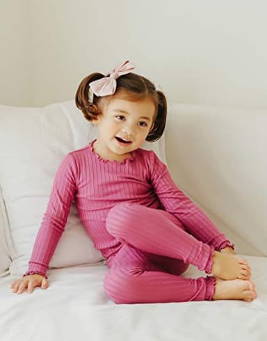 VAENAIT BABY Infant Toddler Kids Girls Long Sleeve Modal Sleepwear Pajamas 2pcs Set Shirring Purplepink L - Image 3