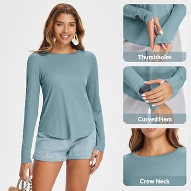baleaf Women Sun Shirts UPF 50+ SPF UV Protection Rash Guard Long Sleeve Running Workout Athletic Tops Lightweight Soft Quick Dry Hiking Clothing Outdoor Heather Light Blue M - Image 5