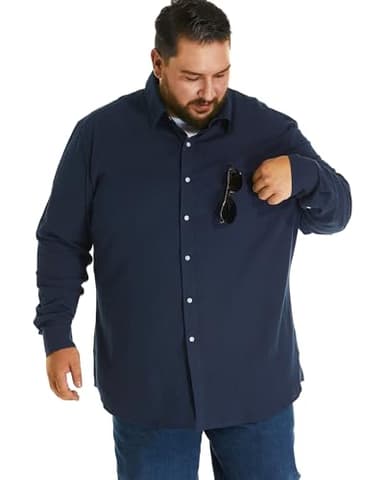 HOdo Big and Tall Mens Cotton Button Down Shirt Navy 5XL - Image 6