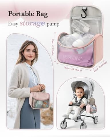 KISSBOBO ABP-1508 Hands Free Breast Pump Wearable with Storage Bag, Wearable Breastfeeding Pump Strong Suction, Low Noise, 3 Modes & 9 Levels,with 21/24mm Insert/Flange (Purple, 2 Pack) - Image 4