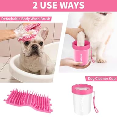 Comotech Portable Pet Foot Washer with Silicone Brush, 3 Absorbent Towels for Small Dogs (Pink) - Image 7