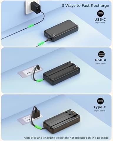 Nacete Portable Charger Power Bank 50000mAh Portable Phone Charger, PD 22.5W Fast Charging Powerbank Built in Cable, 5 Output 3 Input USB C LED Display for iPhone 16 15 14 13 Samsung Android iPad - Image 7