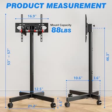 Rfiver Mobile TV Cart Rolling TV Stand for 23-60 Inch Screens, Portable TV Stand on Wheels with Tilt and Height Adjustable, Outdoor TV Mount Stand Holds up to 88 lbs for Home Office MAX VESA 400x400mm - Image 6