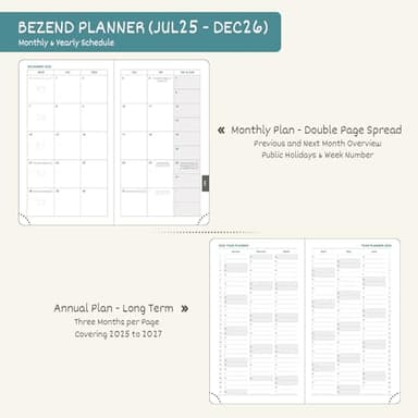 BEZEND Pocket Planner 2025-2026 Weekly and Monthly, 3.5" x 6" Academic Planner (Jul 25-Dec 26) 18-Month Mid-Year Calendar Book, Storage Pocket, Pen Holder, PU Leather Hardcover - Black - Image 4