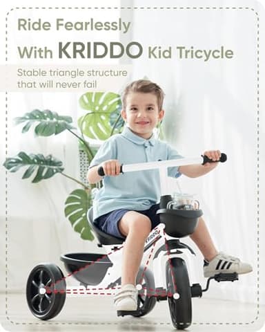 KRIDDO Kids Tricycles for 2-4 Year Olds, Toddler Trike Gift for 24 Months to 4 Years, White - Image 2