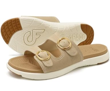 COFACE Womens Orthotic Slides Comfort Plantar Fasciitis Arch Support Slip on Flat Sandals Ladies Soft Cushion Fashion Yoga Mat Slippers With Adjustable Straps, Beige Size 8.5 - Image 7